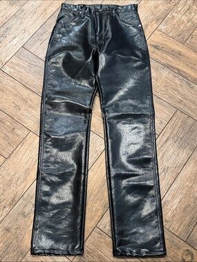 Wrangler Pants Womens 7x34 Black Faux Leather Vinyl vintage